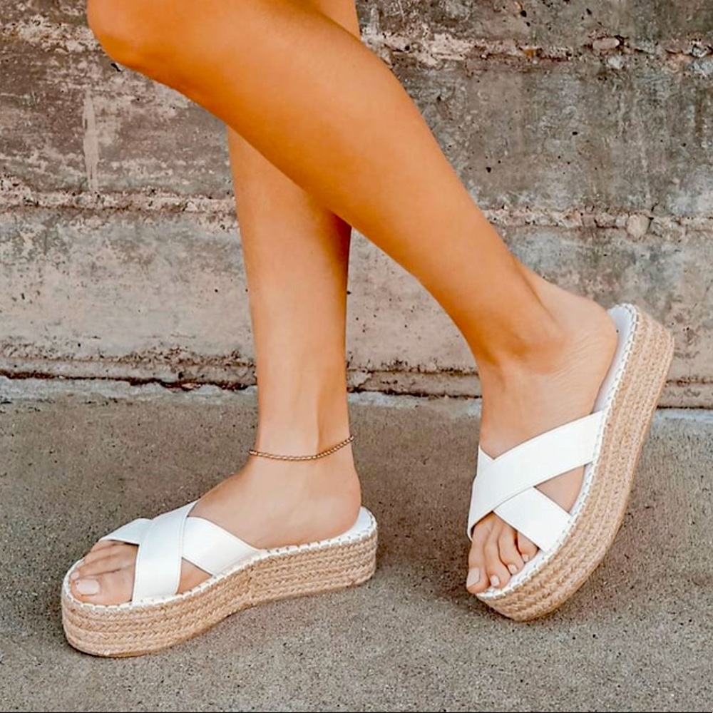 Lulus Kahli White Flatform Espadrille Sandal sz 10